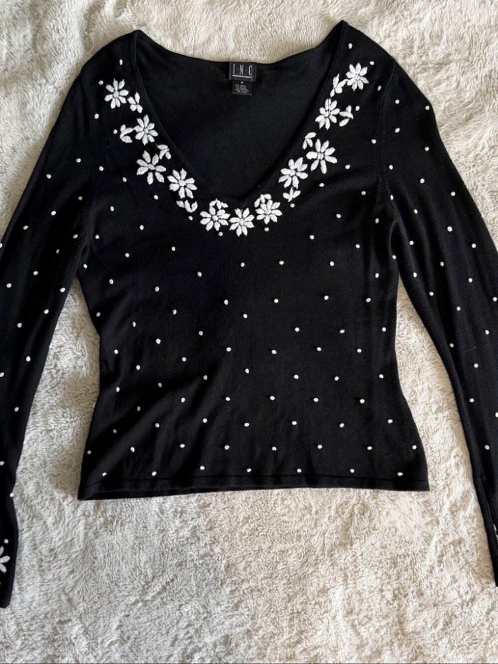 I.N.C. International Concepts Black Embroidered Sweater, Size M